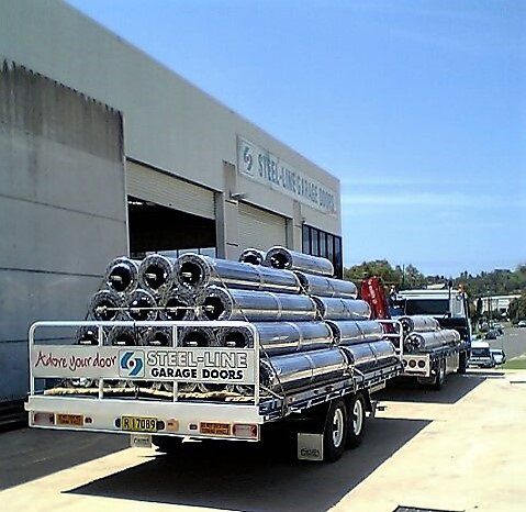 steel line garage doors on truck