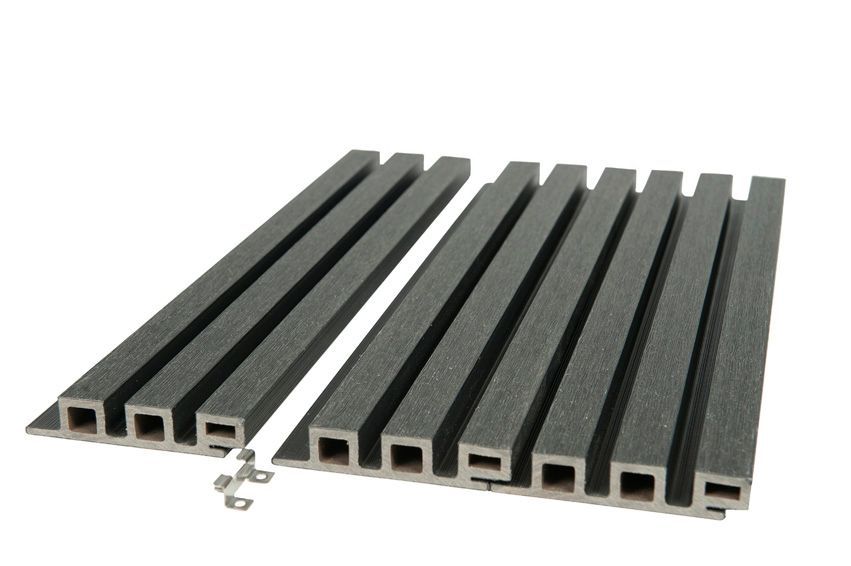 A row of gray slats on a white surface