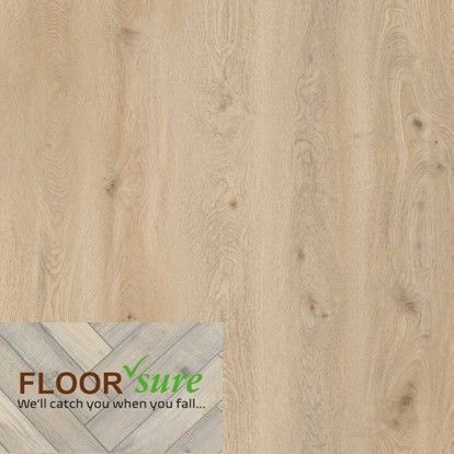 A close up of a wooden floor that says floor sure