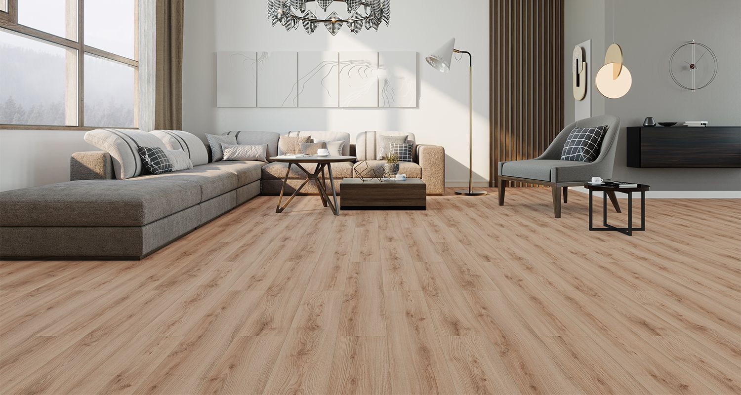 A living room with hardwood floors , a couch , chairs , and a coffee table.