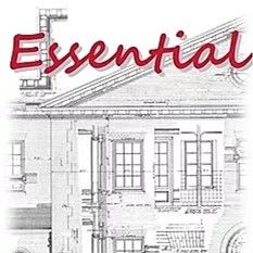 A black and white drawing of a building with the words `` essential '' written above it.