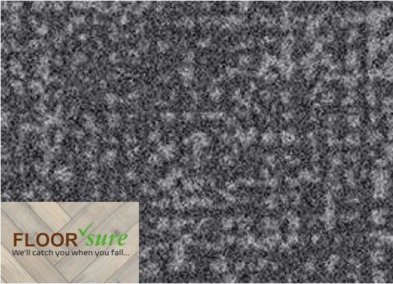 A close up of a carpet that says floor sure on it