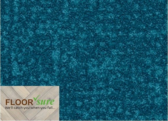 A blue carpet with a label that says floor sure