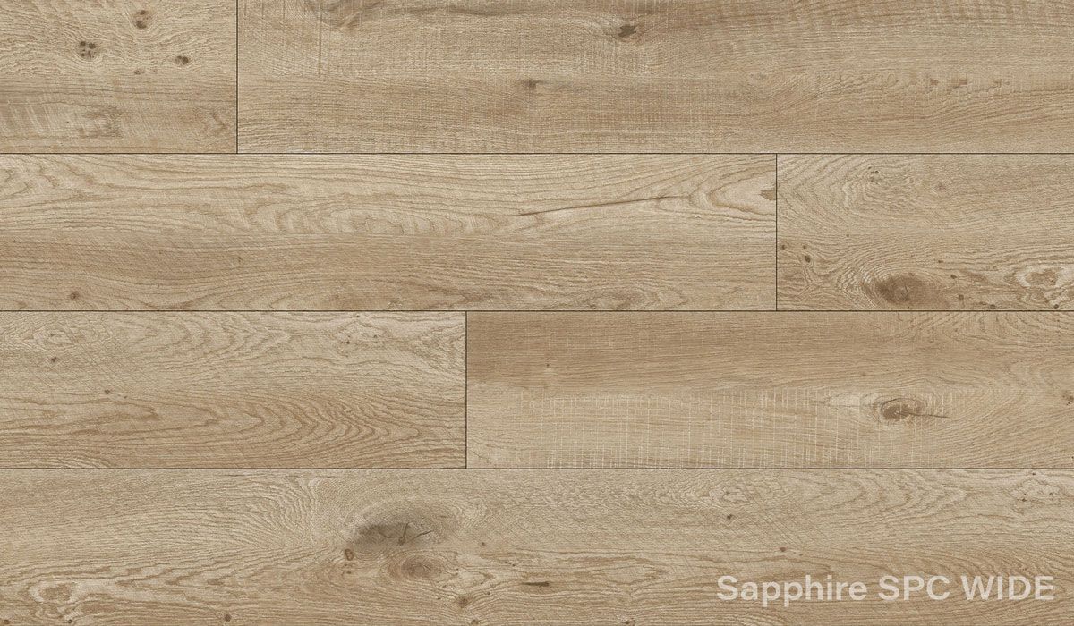 A close up of a wooden floor with the words `` sapphire spc wide '' written on it.
