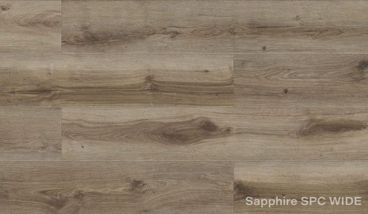 A close up of a wooden floor with the words `` sapphire spc wide '' written on it.