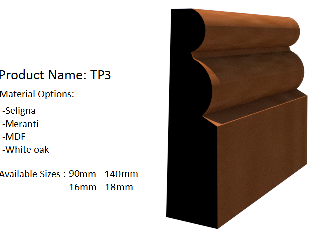 A picture of a wooden molding with the product name tp3