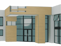 A computer generated image of a building with a balcony