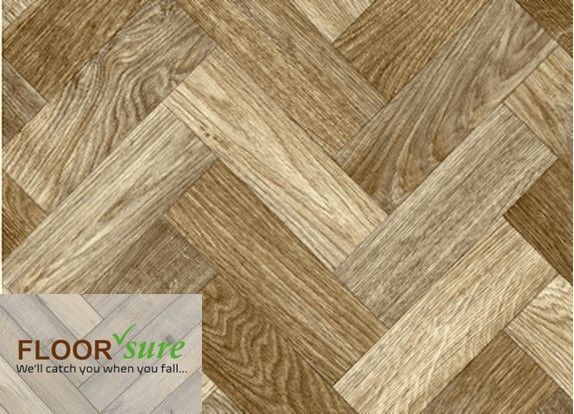 A picture of a herringbone floor with the words floor sure below it