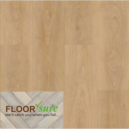 A close up of a wooden floor with a floor sure logo on it.