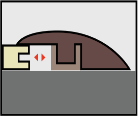 A drawing of a building with the letter c on it