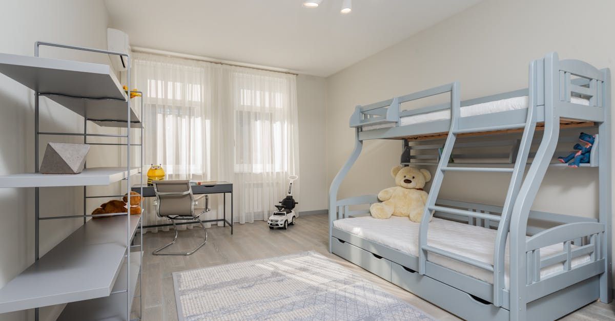 There is a bunk bed in the middle of the room.