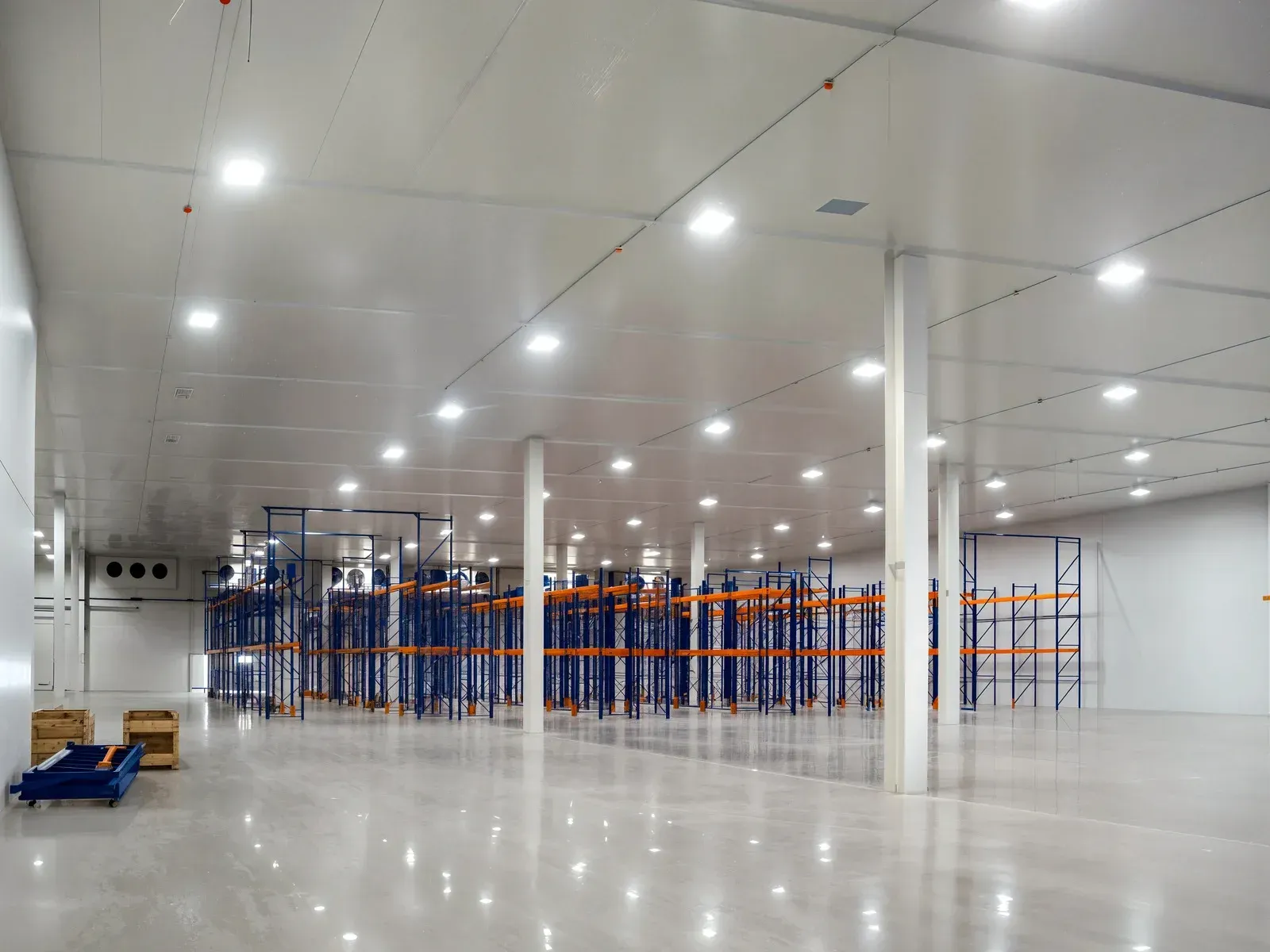 Red traffic cone on a concrete slab near asphalt and grass.