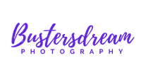 A purple logo for bustersdream photography on a white background.