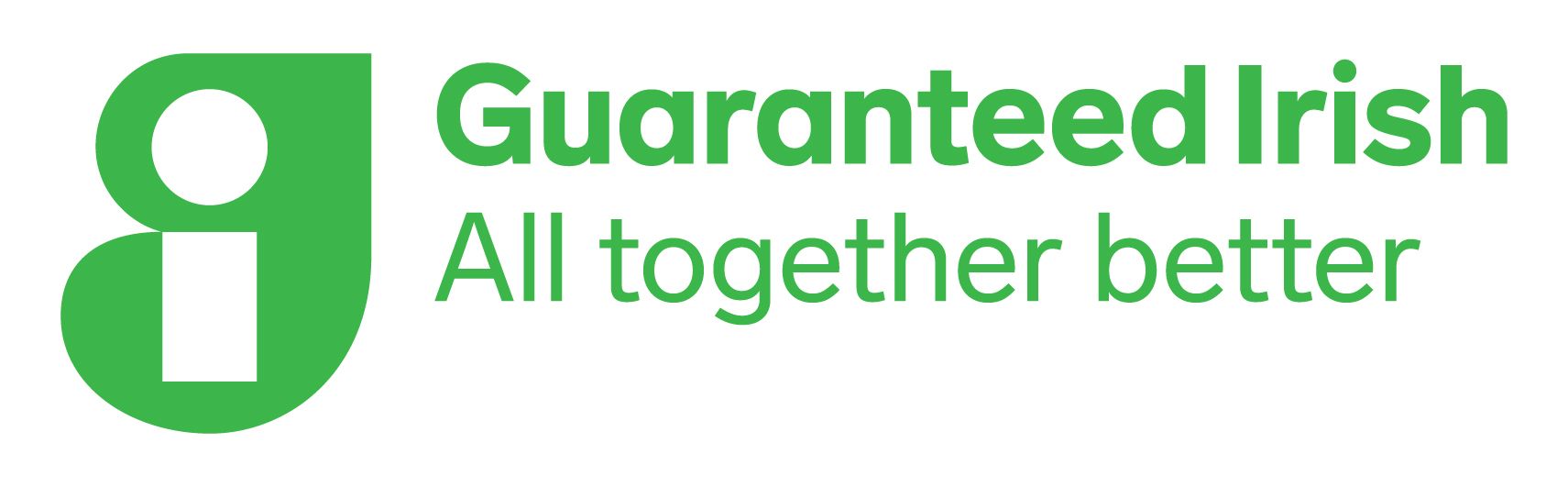 A green logo that says guaranteed irish all together better