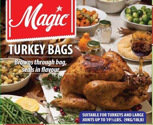 A package of magic turkey bags with a picture of a turkey on it