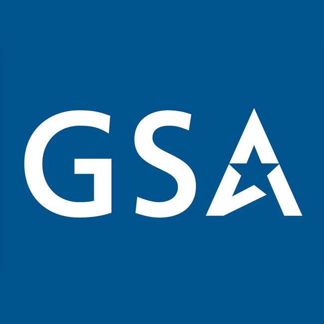 The gsa logo is on a blue background