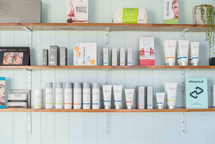 Beauty Products on a Shelf — Beauty Salon in Bundaberg, QLD