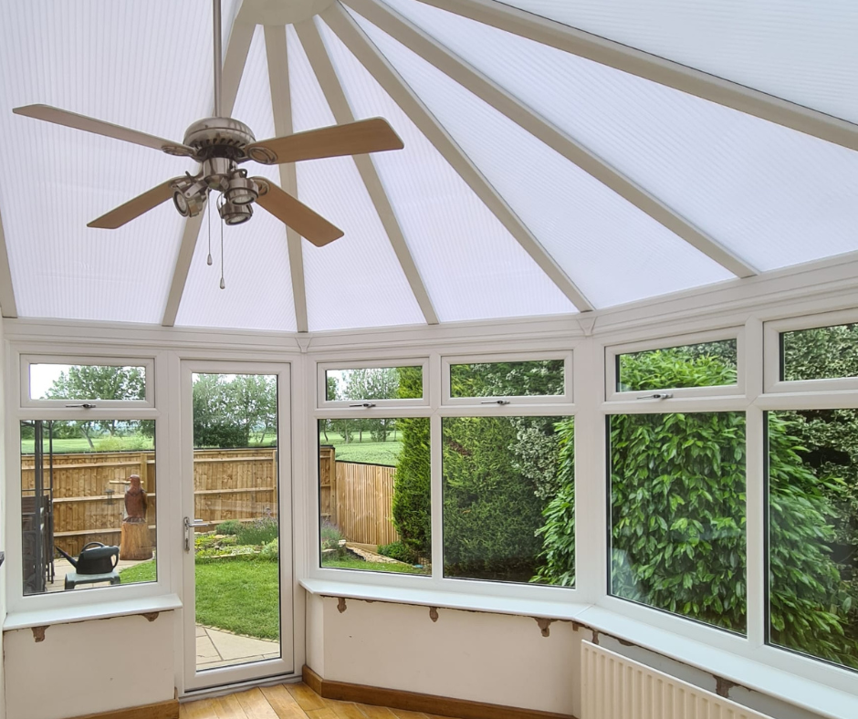 Polycarbone roof on refurbished conservatory