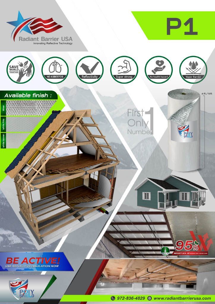 Advertisement for a house insulation product, featuring a cutaway house, a roll of insulation, and icons representing benefits.