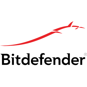 Logo Bitdefender : Ligne rouge incurvée avec 3 points au-dessus du texte noir « Bitdefender » avec le symbole de marque déposée.