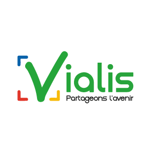 Logo Vialis : coche verte avec le texte « Vialis », le slogan « Partageons l’avenir » et des éléments carrés colorés.