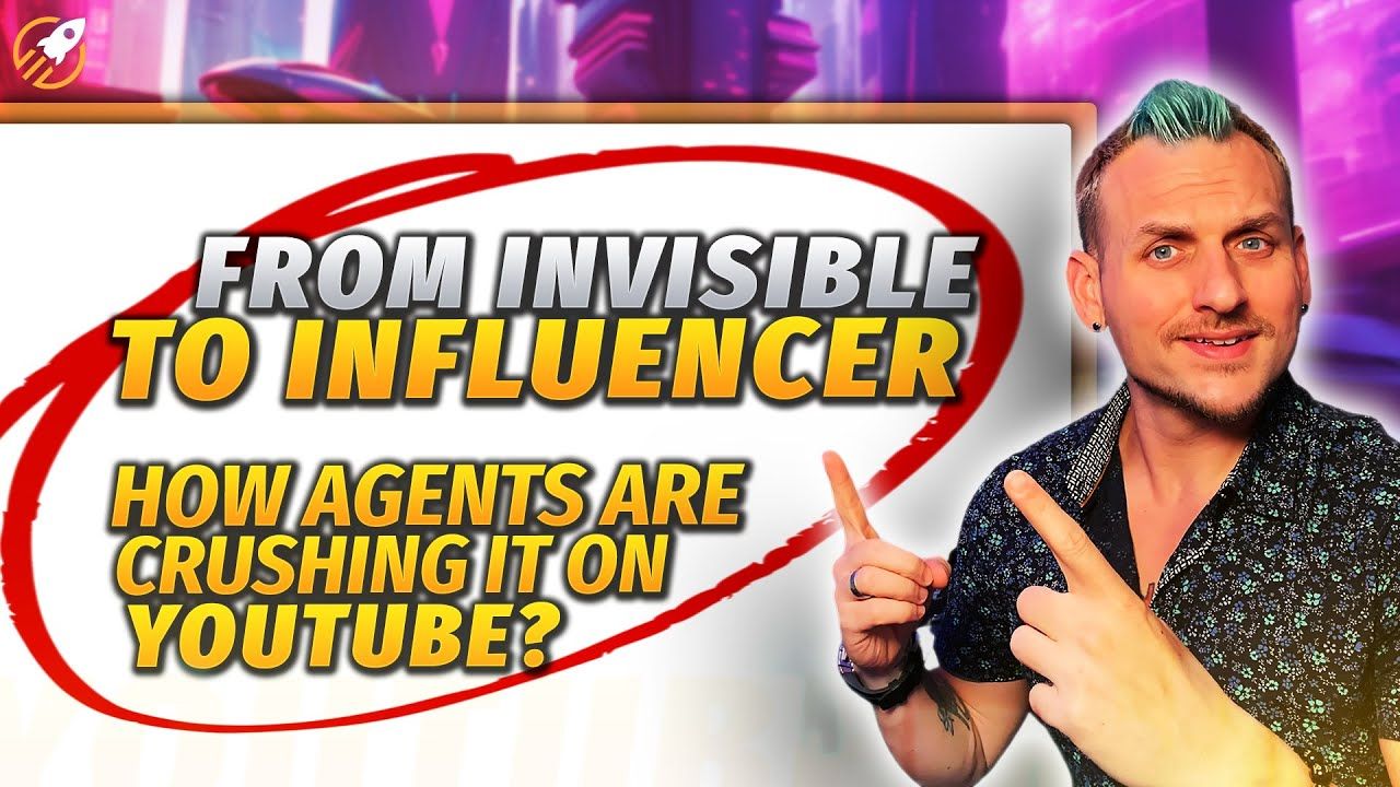 A man is pointing at a sign that says from invisible to influencer