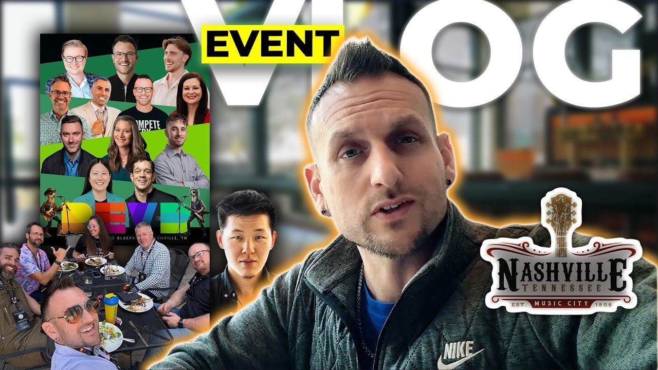 Event collage with a man in front of a bold “VLOG” title and a Nashville logo on the right.