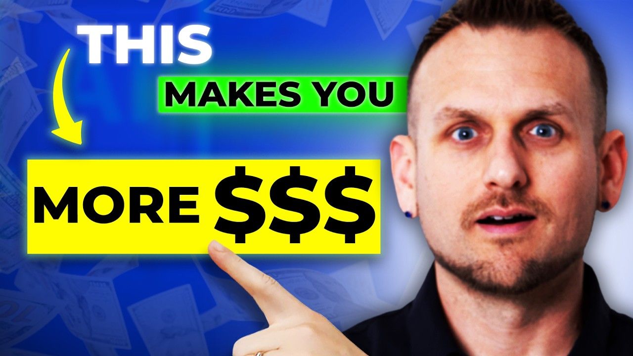 Thumbnail with man pointing at bold text: “THIS MAKES YOU MORE $$$” on blue and yellow background