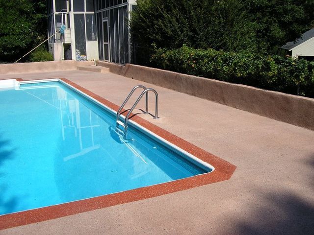 Pool Overspray With Colored Border — Easley, SC — Landmark Concrete Designs Inc.