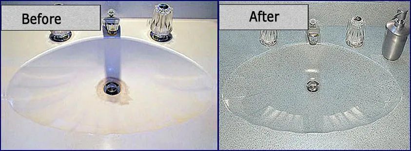 A before and after picture of a bathroom sink.