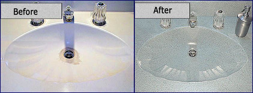 A before and after picture of a bathroom sink
