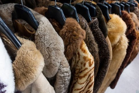 Rack with All Different Color Fur Coats — Mount Morris, MI — Superior Furs & Leather