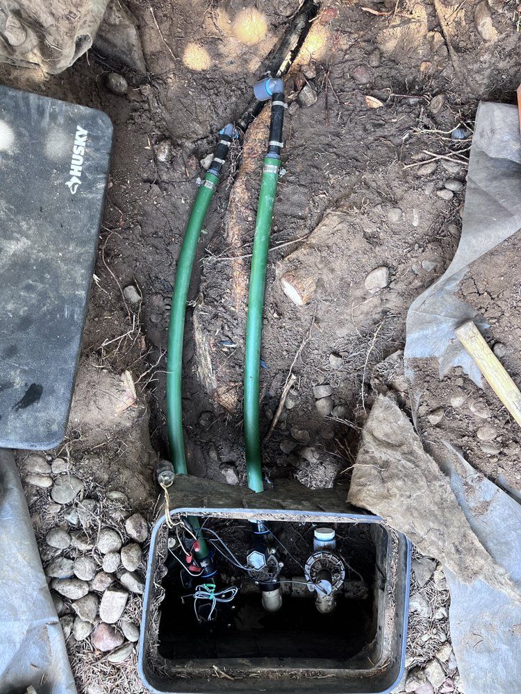 A hose is connected to a box in the ground.