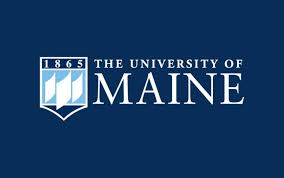 University of Maine logo on a blue background. The logo features a shield with the year 1865 and the university name.