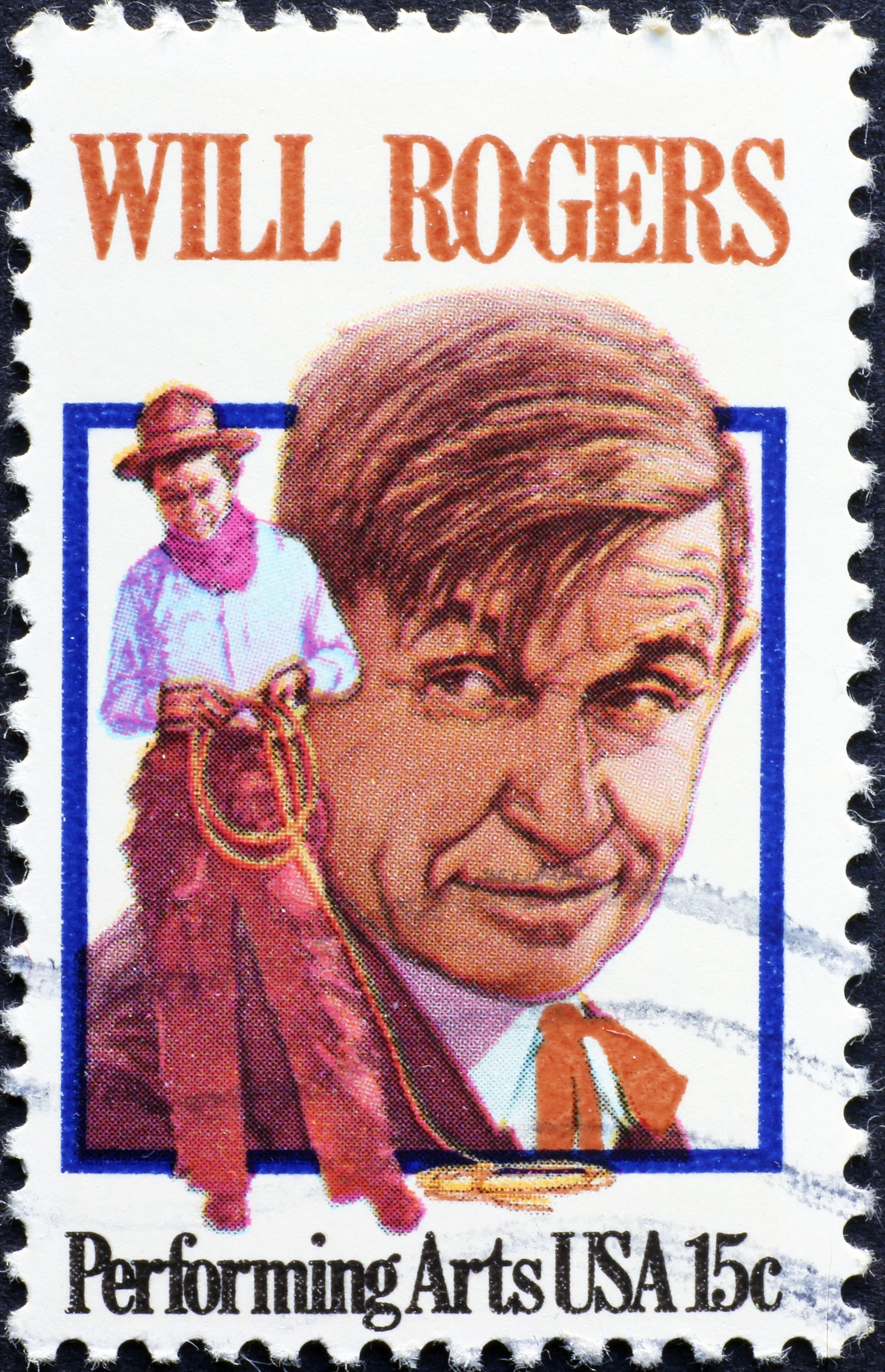 A postage stamp with a picture of will rogers