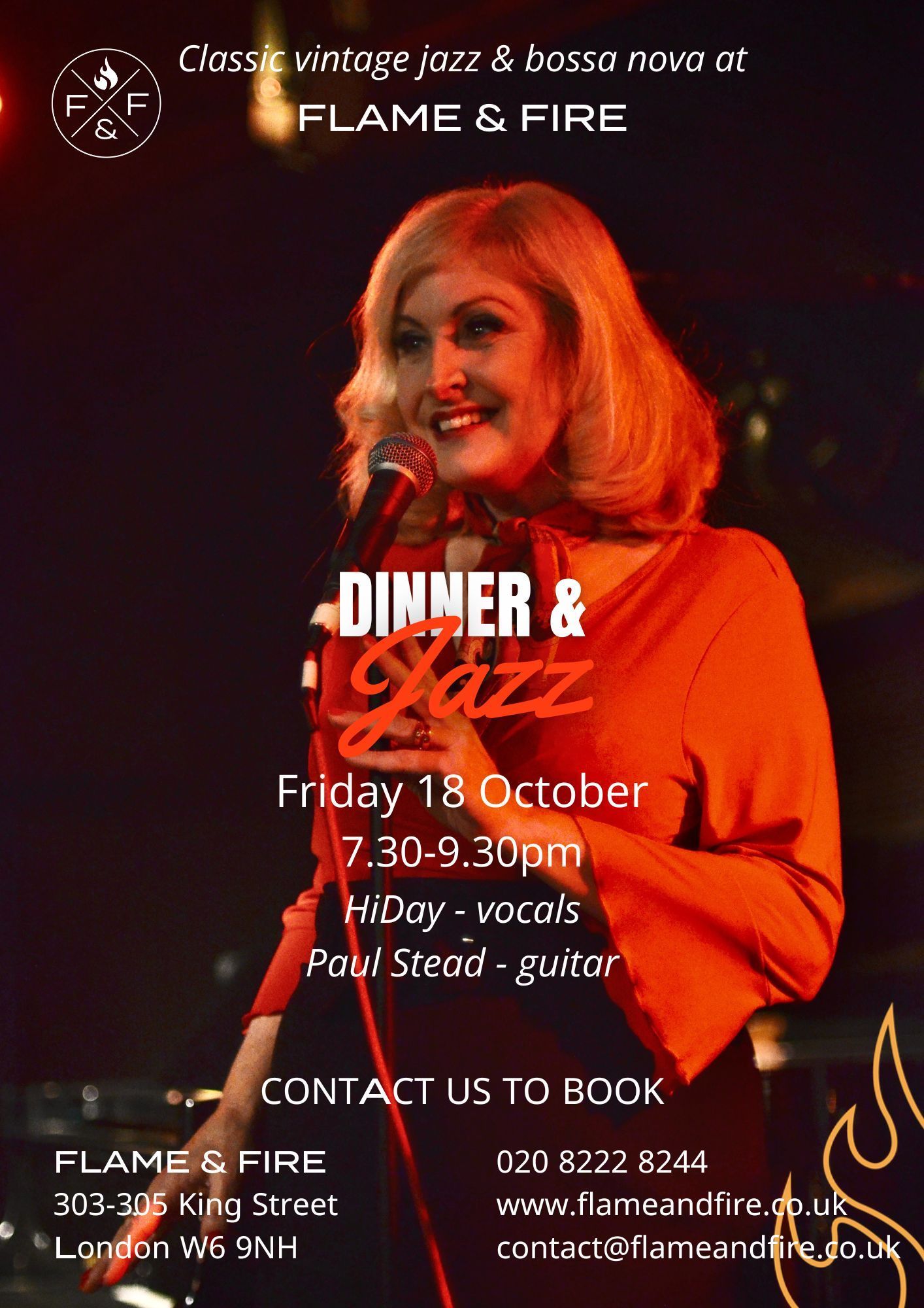 Reserve your table for Friday 18 October - Dinner & Jazz