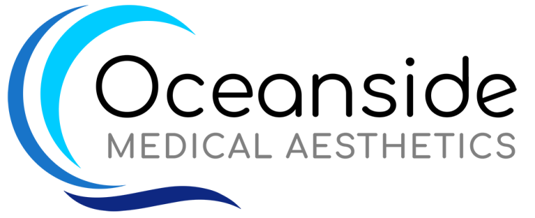 Logo for Oceanside Medical Aesthetics, with blue waves and text.