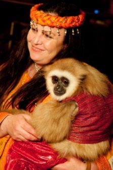 Female handler with monkey