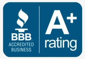 a blue sign that says BBB accredited business and an A+ rating