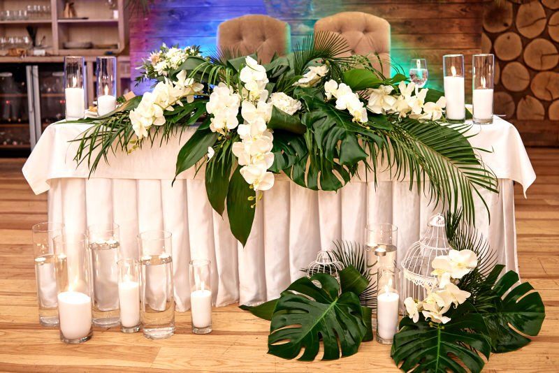Wedding celebration Hawaiian styled bride and groom seating