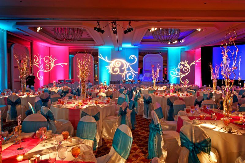 Wedding celebration Indian ballroom decoration and tables settings