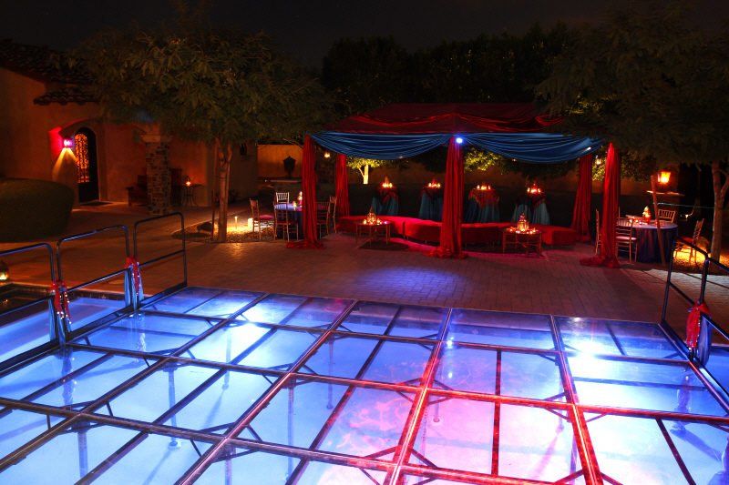 Carpet and dance floors image showing unqiue plexiglass dance floor installed over a pool