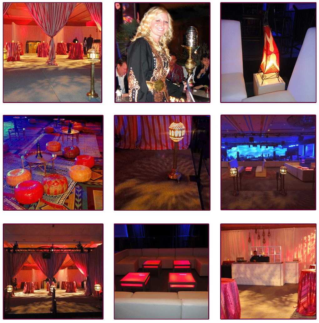 Various image collection showing ballroom setting, entertainment, specialty lighting and guest seating for The Fairmont Princess Resort, Scottsdale, AZ