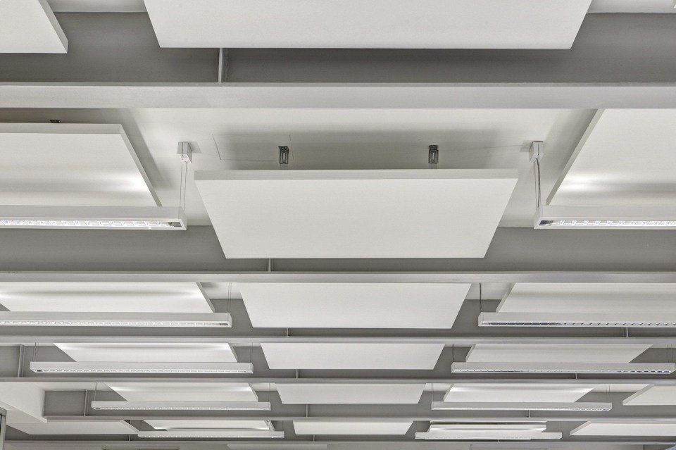equipped ceiling of a conference room
