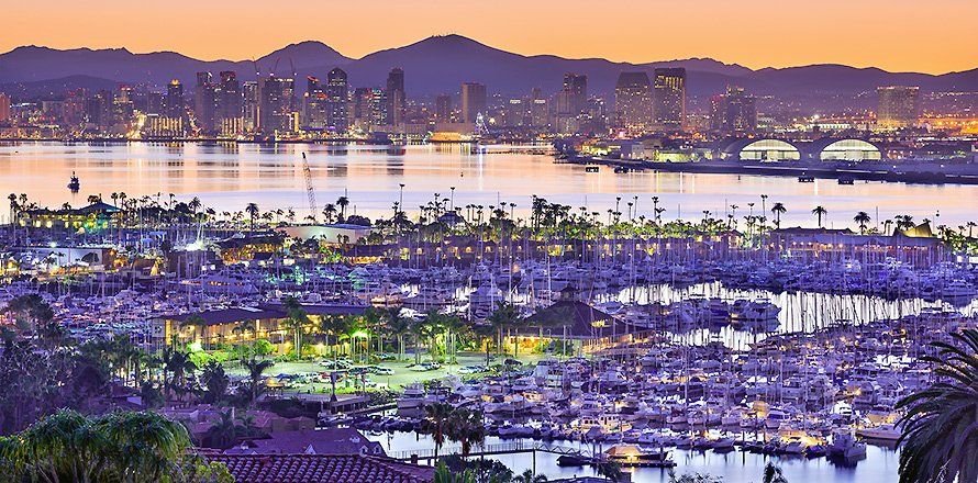 San Diego Bay viewed at dusk.