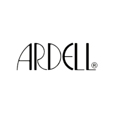 A black and white logo for ardell on a white background.