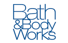 The bath and body works logo is blue on a white background.