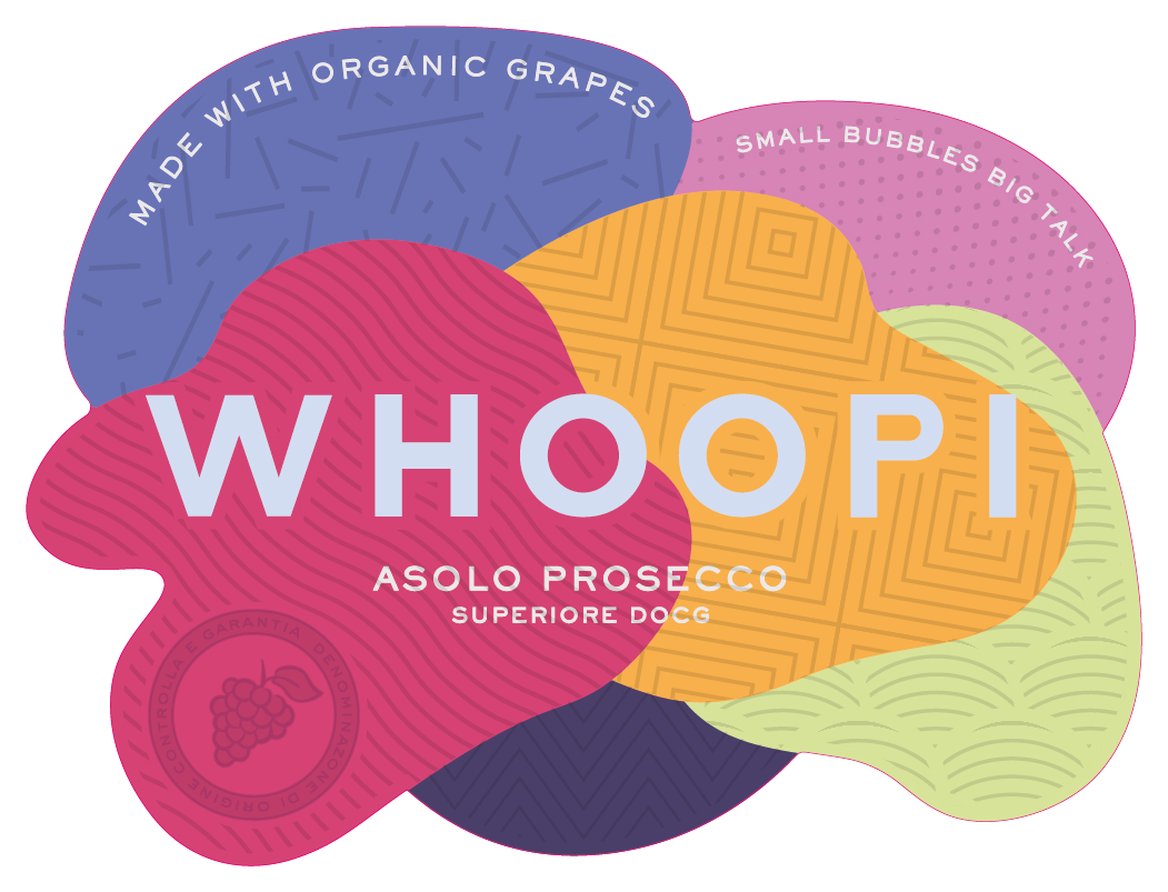 A label for whoopie asolo prosecco made with organic grapes