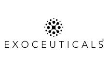 The exoceuticals logo is black and white and looks like a snowflake.