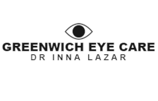 A black and white logo for greenwich eye care